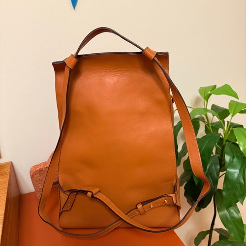 Sona de Nisco genuine leather convertible backpack shoulder bag cognac brown like new