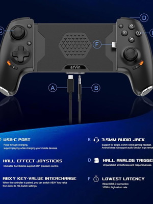 arVin Mobile Gaming Controller USB-C for Android and iPhone