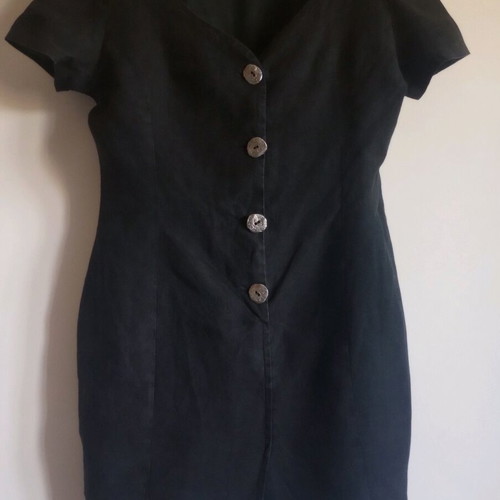 Vintage linen dress used, slim fit, black