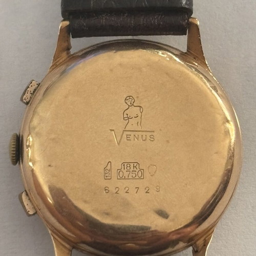 Venus gold chronograph wristwatch, 18k