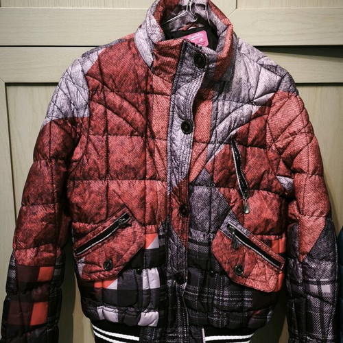 Unisex jacket without hood like new, gray and red, size L