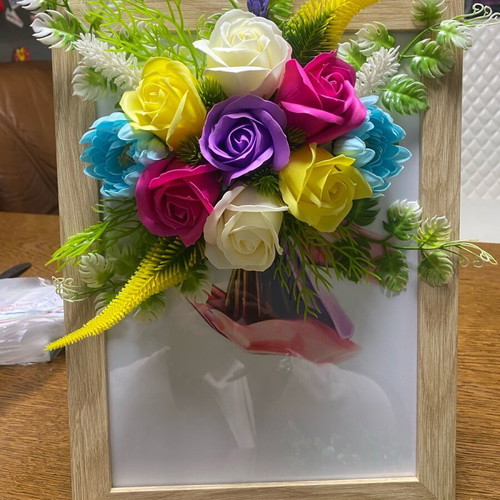 Frame with Message and Scented Soap Roses New