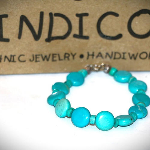 Bracelet genuine mineral Turquoise, Sterling silver 925 - store closure SST091