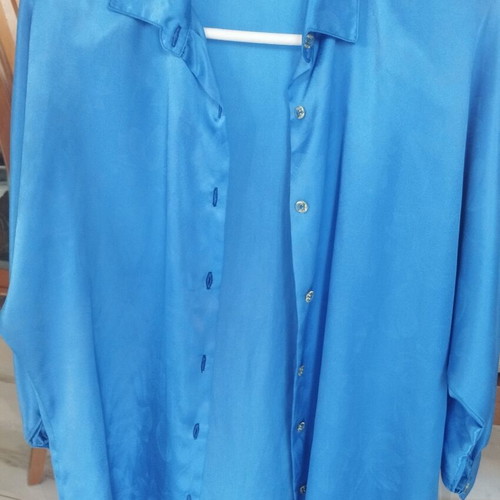 Vintage Satin Shirt electric blue jacquard paisley small medium like new