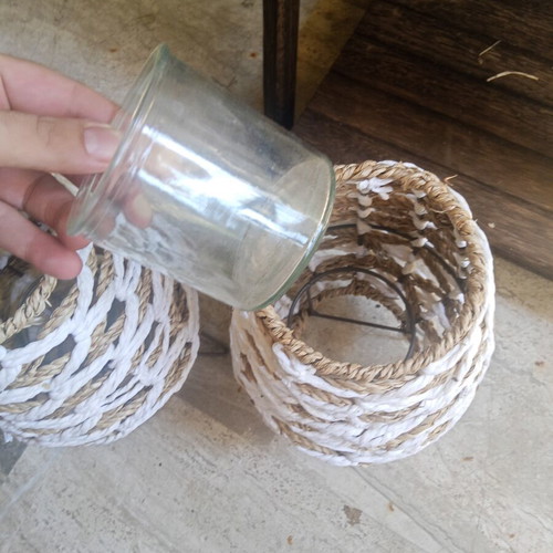 Set of two decorative wicker tealight holders