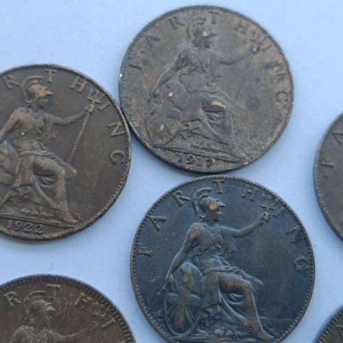 George V Farthings used, lot of 7 coins 1911-1936