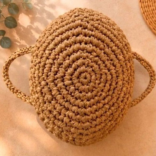 Handmade raffia handbag with cotton