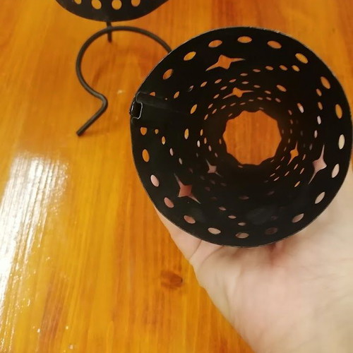 Vintage black metal candle holders set of 2 with star patterns