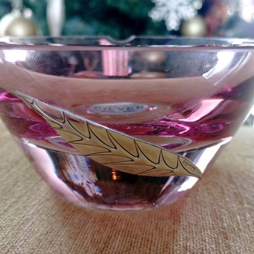 Crystal ashtray with silver like new