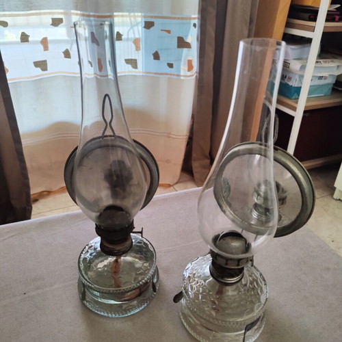 Pair of vintage glass wall oil lamps used, excellent condition