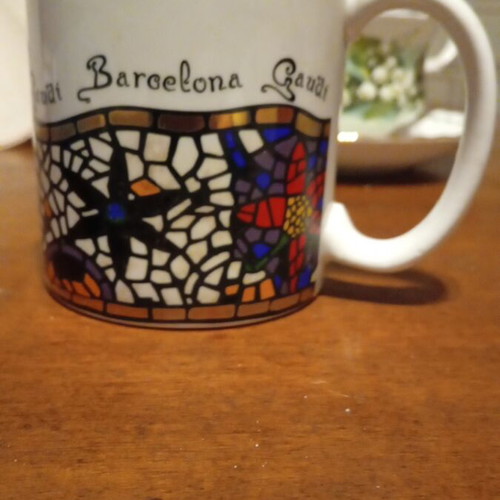 Gaudi museum souvenir mug with gold decoration