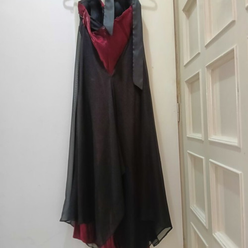 Women's handmade dress with short coat, velvet scarf and bag, black and red, S-M