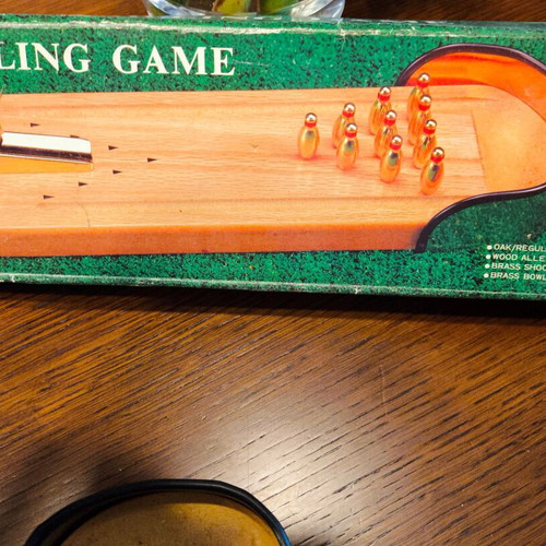 Vintage wooden bowling tabletop game used, 1980s era
