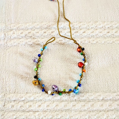 Handmade anklet with colorful beads and bells like new, boho style