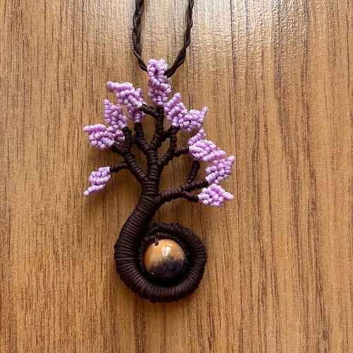 Macrame tree necklace new, purple and brown color
