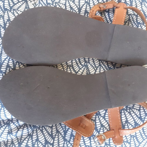 Traditional Greek leather sandals, beige, size 41
