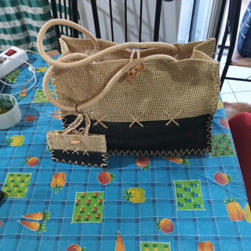 Handmade bag with integrated wallet, new, beige