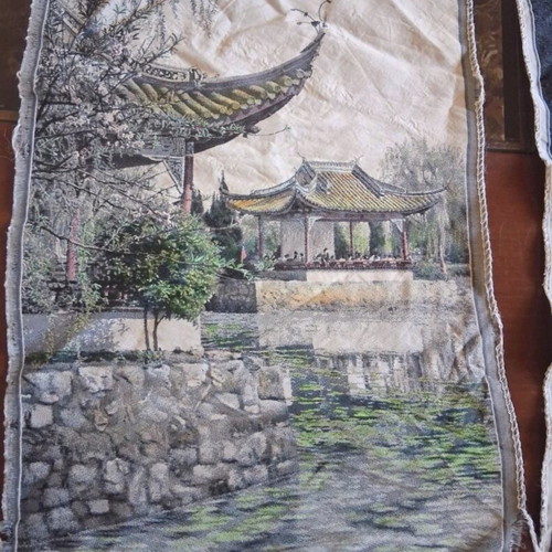 Vintage Chinese Silk Brocade Tapestry 27x45 cm used