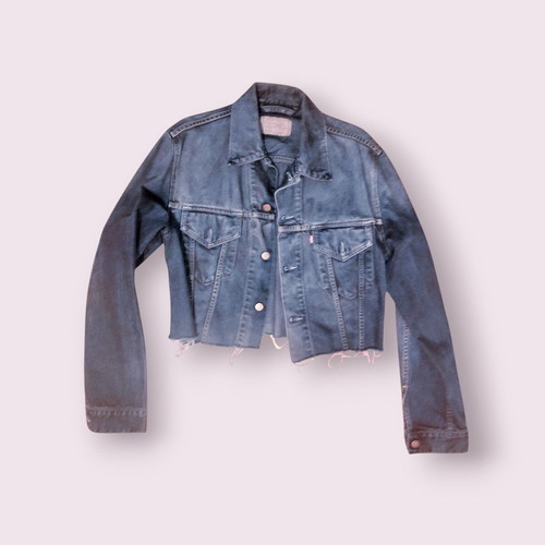 Vintage Levi's 70500 cropped jacket refurbished, gray and blue, size M
