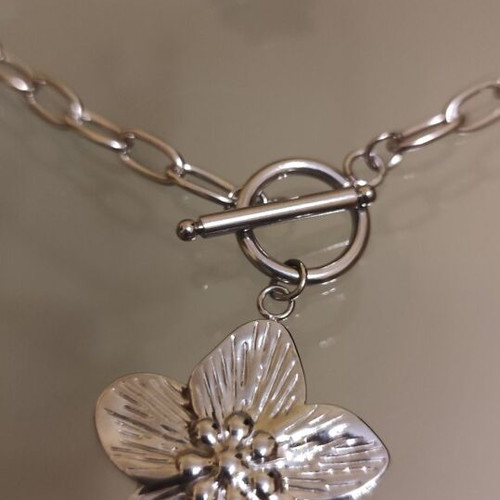 Silver necklace and ring set with charms made of stainless steel new