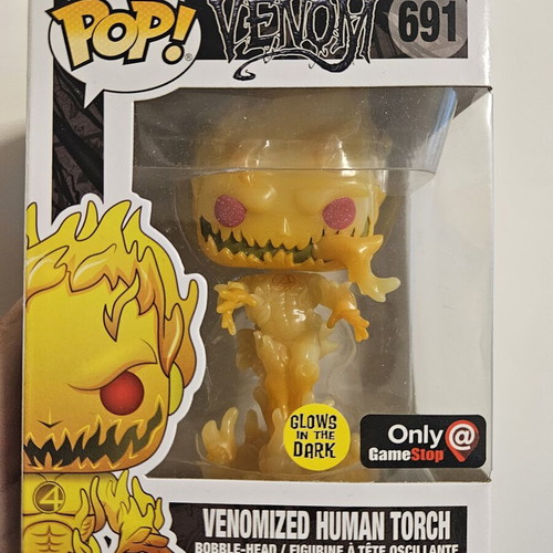Venomized Human Torch #691 Funko Pop used, glows in the dark with box