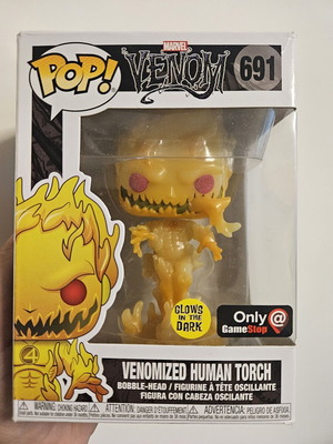 Venomized Human Torch #691 Funko Pop used, glows in the dark with box