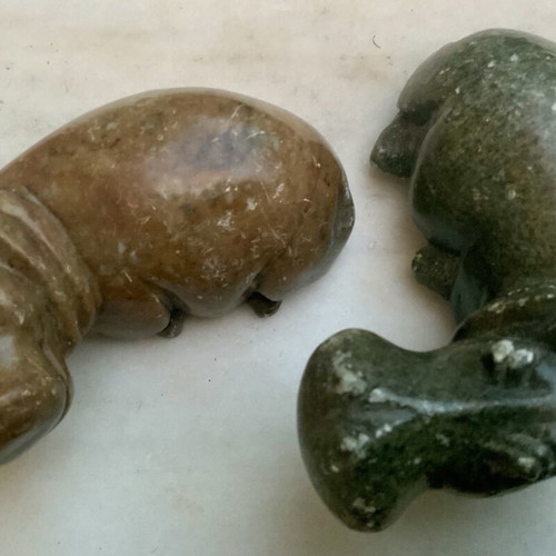 Handmade marble hippopotamus pair used, decorative collectibles