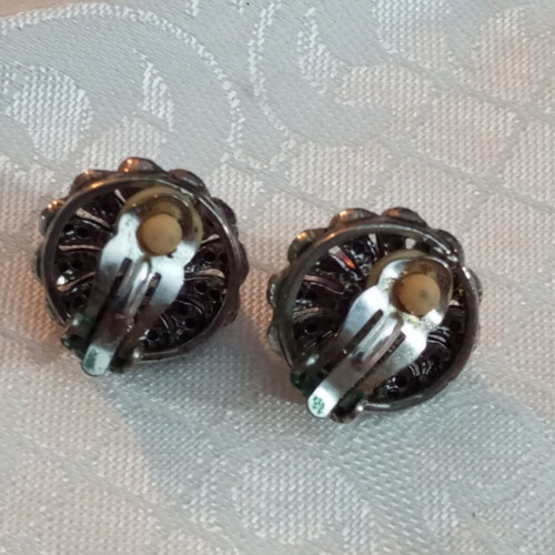 Earrings faux with colorful zircon and faux pearl 90s, like new
