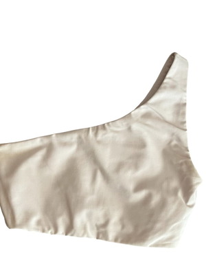 One Shoulder Crop Top Marmalady Clothing Bar like new, size M, white satin look