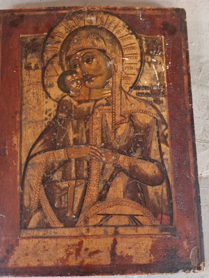 Orthodox icon of Panagia with Christ child on wood used