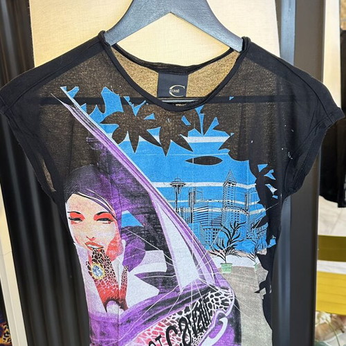 Just Cavalli top with graphic print, size S 36
