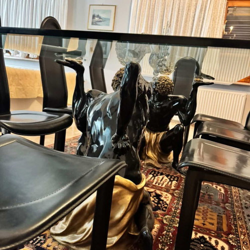 Dining table with 8 leather chairs and sideboard like new