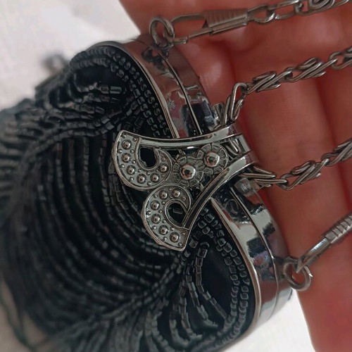 Evening bag like new, black with long chain