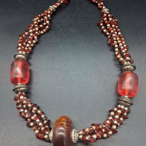 Vintage Ethnic Statement Necklace with Natural Carnelian Agate, used