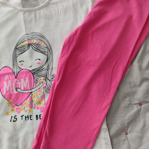 Girls' summer clothes set like new, age 7-8, white and pink