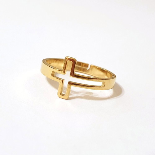 Cross ring adjustable stainless steel with gold plating new