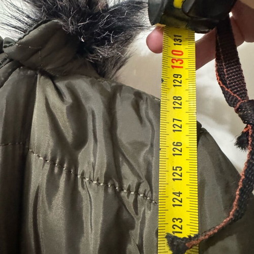 Long quilted jacket with hood like new, khaki, size L