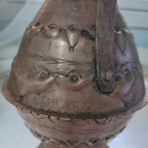 Handmade copper pitcher used, museum piece with engraved signature