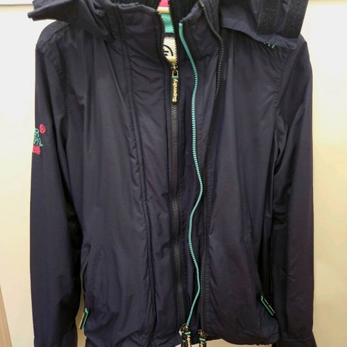 Superdry windcheater jacket like new, fleece lined, waterproof, blue, size S