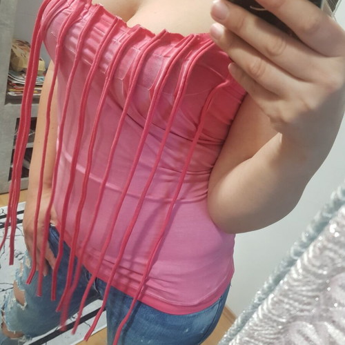 Cotton tank top with fringes like new, size XS/S, pink