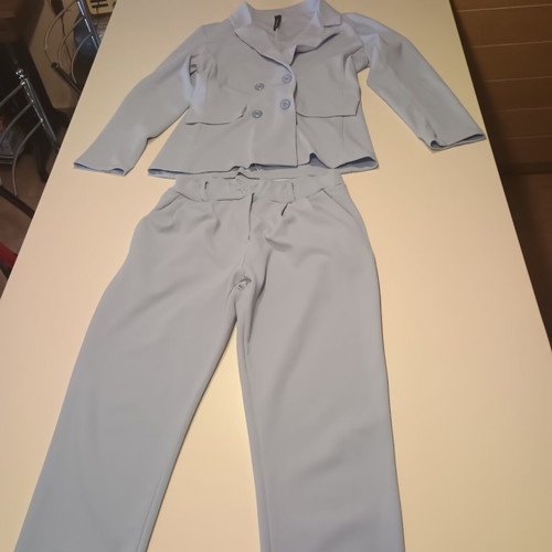 Women's fabric style blazer and pants set like new, blue