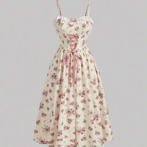 Shein Cottagecore Coquette Φόρεμα S Νέο Φλοράλ με Κορσέ