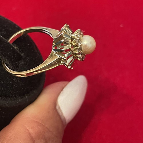 Gold ring 14k with pearl and semi-precious stones, used, size 55