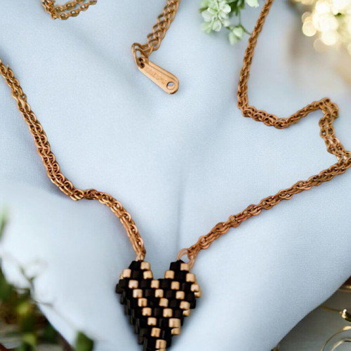 Steel heart necklace black gold made to order miyuki