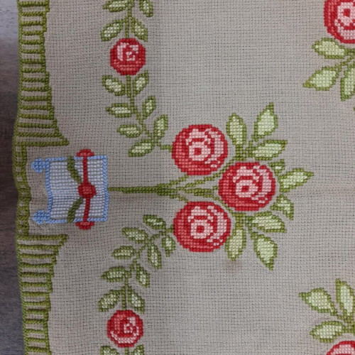 Large embroidered napkin with flowers on khaki canvas, new