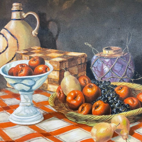 Dimitris Kourtis Oil Painting like new, Fruits on Table