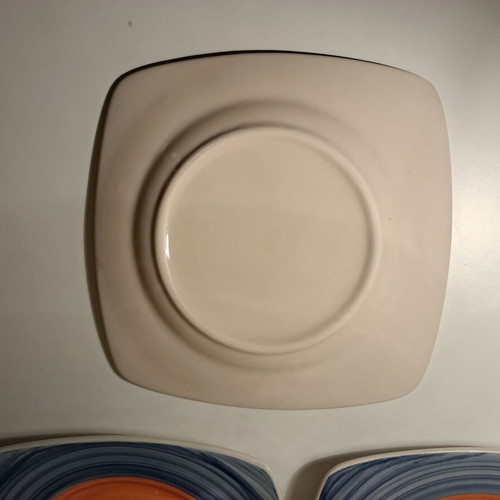 Set of 3 square ceramic plates with hand-painted effect, new