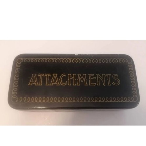 Greist vintage sewing machine metal box with original attachments used