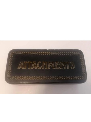Greist vintage sewing machine metal box with original attachments used
