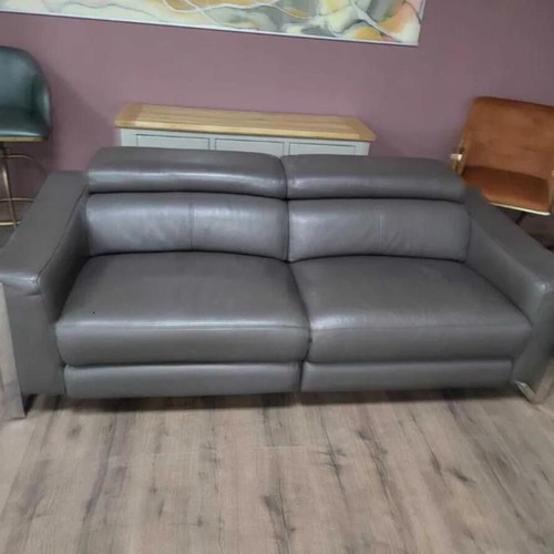 Gray Leather Sofa Set Three-Seater and Two-Seater Torres New
